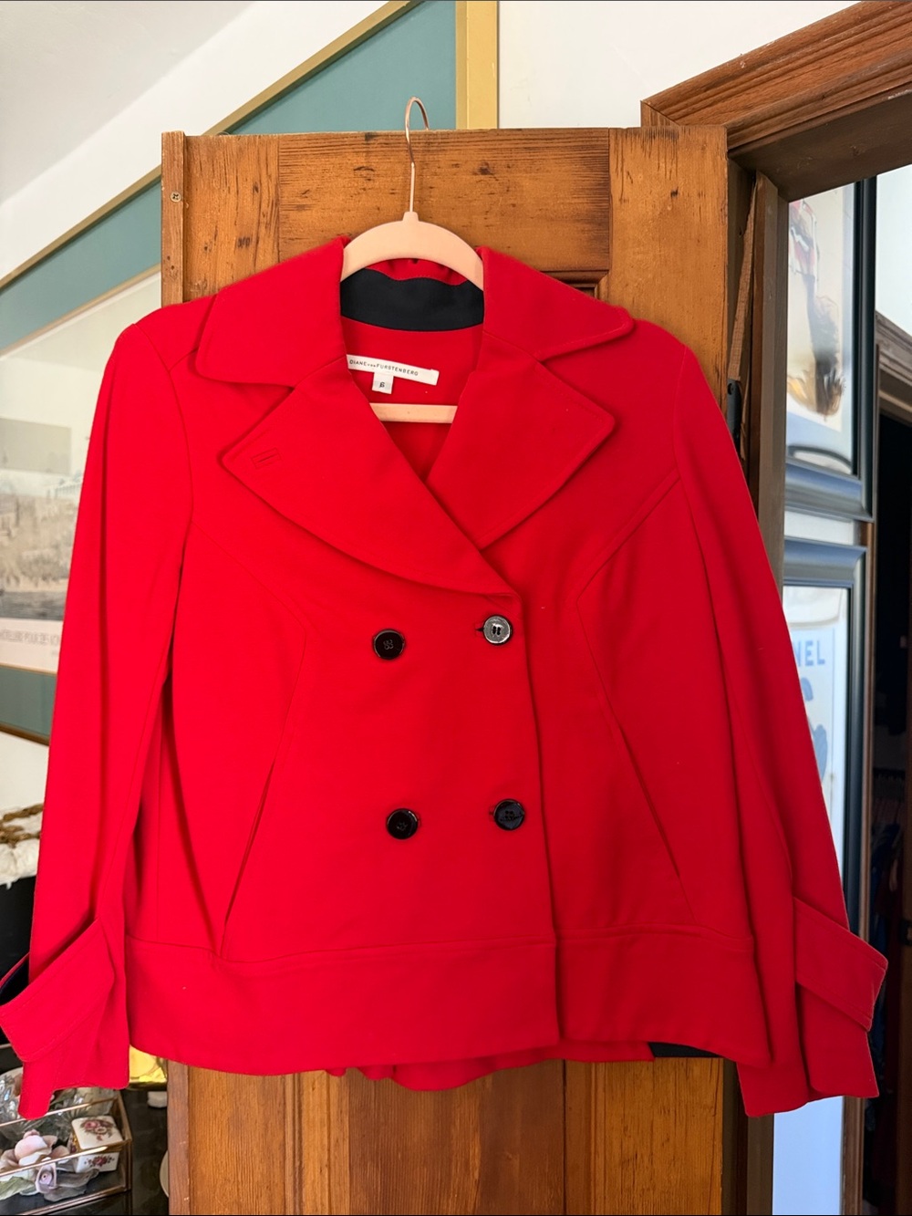 Diane Von Furstenberg Red Double-Breasted Peacoat